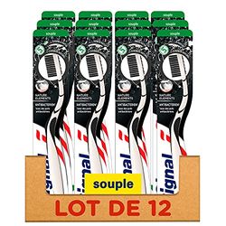 SIGNAL - Brosse à Dents Nature Elements - Brosse infusée au charbon - Avec des poils anti-bactériens - Souple (lot de 12 brosses à dents)