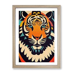 Tiger Abstract No.1 Framed Print for Living Room Bedroom Home Office Décor, Wall Art Picture Ready to Hang, Oak A4 Frame (34 x 25 cm)
