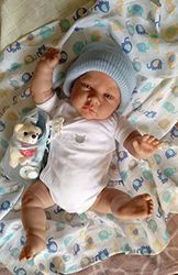 Reborn Reborn Prematur Himmel. Tillverkad i Spanien, mäter 47 cm och väger 1,8 kg, lämplig för flickor från två år, silikonvinyl, rodnad, huvudfall, mjuk kropp,