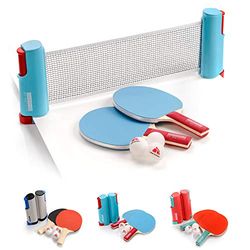 Set Ping Pong 1 Red 2 Raquetas 2 Pelotas Neto para Tenis de Mesa Longitud Ajustable hasta 170 cm Portátil Accesorio para Entrenamiento y Actividades al Aire Libre y Deportes (Sunrise, Rojo)