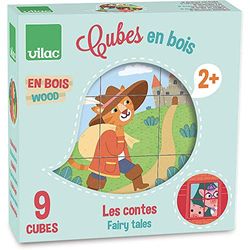 Vilac- Cubes van hout, Les Contes, 2407, meerkleurig