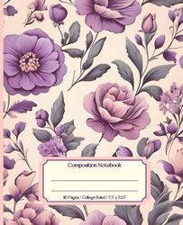 Flower Composition Notebook: Floral Vintage Botanical Illustrations | Cute Gift Idea for School and Office | Pink and Purple
