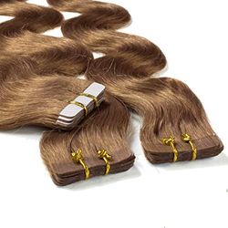 hair2heart Tape-extensions van echt haar, gegolfd, 10 tapes, 2,5 g, 50 cm, donkerblond