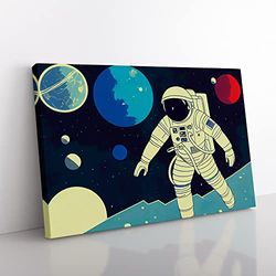 Retro Astronaut Vol.3 Canvas Wall Art Print Ready to Hang, Framed Picture for Living Room Bedroom Home Office Décor, 50x35 cm (20x14 Inch)