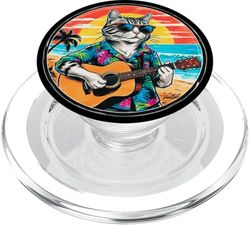 Retro Vintage Divertido Gato Tocando Una Guitarra En La Playa PopSockets PopGrip para MagSafe