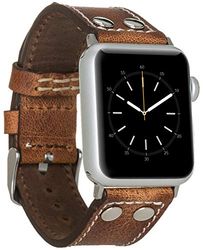 Burkley Läderarmband för Apple Watch i 38/40 mm och 42/44 mm vintage klockarmband utbytbart armband kompatibelt med alla Apple Watch – handgjorda (42/44 mm, brunt – BA5)