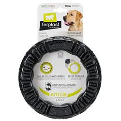 Ferplast Gioco Cane, Anello Dispenser Crocchette Cani, in Materiale Durevole da Masticare, Aroma Carne, per Igiene Dentale, SMILE Anello Fitness, Giochi per Cane Grande, Nero