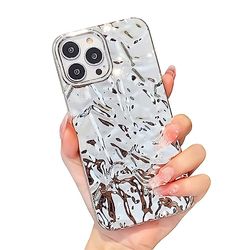 Hoesje compatibel met iPhone 13 Pro 6,1 inch, schattige luxe designer-telefoonhoes van tinfolie met plissé voor vrouwen, zachte TPU-hoes (zilver)