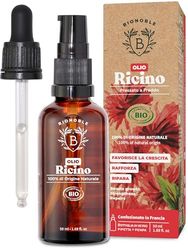 Bionoble Olio di Ricino Biologico 50ml - 100% Puro, Naturale, Pressato a Freddo - Ciglia, Sopracciglia, Capelli, Barba, Unghie - Vegan Castor Oil - Bottiglia di Vetro + Pipetta + Pompa
