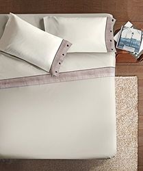 Complet lit Naturel 100% Pur Coton Couleur Beige 240x300 cm. Bord rayé