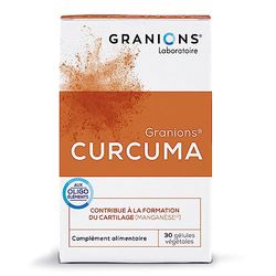 Curcuma GRANIONS | Complément alimentaire antioxydant | Curcuma 150mg avec Curcumine + Manganèse + Cuivre + Pipérine | Gelule anti inflammatoire, antioxydant, cartilage | Made in France | 30 géules