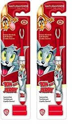 Naturaverde | Kids - Warner Bros Tom & Jerry - Spazzolino con Setole Morbide per Bambini, Spazzolino da Denti Divertente per Bimbi, Spazzolino Tom e Jerry (Confezione da 2)