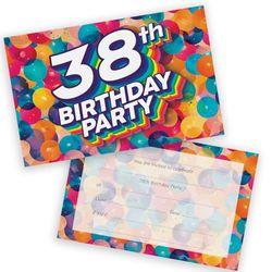 38th Birthday Party Invitations Men Women - Rainbow Balloons 36 Pack - Adults Birthday Invitations for Friends Family A6 Bday Party Invites Invitation Cards with Folding Envelopes