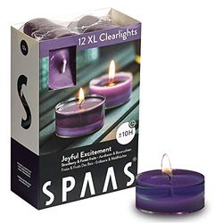 Spaas 12 Maxi Scented Tealights in Transparent Clear Cup, ± 10 Hours, Joyful Excitement