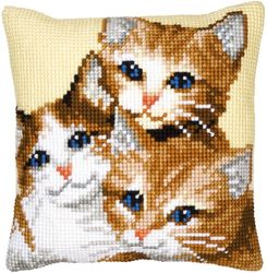 Vervaco Punto De Cruz Kit Cojin Decorativo 3 Gatitos Manualidades Adultos Decoracion Bordar Kit Principiantes Completo DIY Bordado Creativo Regalo ca. 40x40 cm Cross Stitch Embroidery