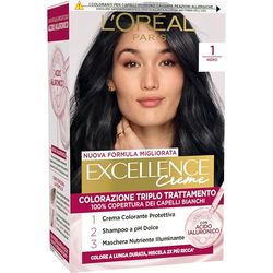 L’Oréal Paris Colorazione Triplo Trattamento Excellence, Con Acido Ialuronico, 100% Copertura Capelli Bianchi, Per Capelli Più Idratati, Nero (1)