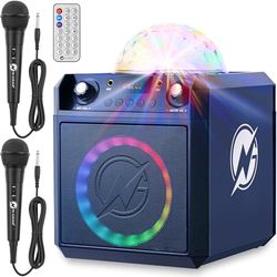 N-Gear Block Party 602 Blue Karaoke Speaker for Children 100 W Easy to Use with 2 Micro Karaoke, LED and Disco Lights, Bluetooth 5.0, 6H Battery, Remote Control, TWS, MP3 USB/MicroSD and USB-C
