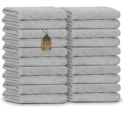 NatureMark Guest Towels - Pack of 20 (30 x 50 cm), 100% Cotton, Oeko-Tex Certified, Soft, Absorbent and Easy to Clean - For Bathroom, Guests & Spa - Silver Grey