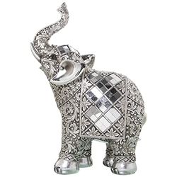 DRW Figuur van een olifant van hars met spiegel in zilver, 21 x 10 x 30 cm