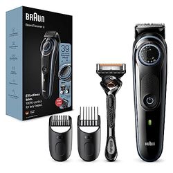 Braun Men's Beard Trimmer Series 3 & Hair Clippers with Gillette Fusion5 ProGlide Razor, 39 Length Settings, UK 2 Pin Plug, BT3240, Black/Blue