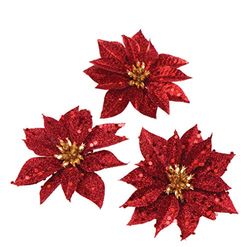 Baker Ross AR844 Glitter Poinsettia kunstbloemen voor kerstversiering of kerstknutsels (pak van 8)