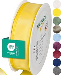 Halbach Seidenbänder Cinta de regalo premium con borde de alambre, ancho de 25 mm, longitud de 25 m, cinta de tafetán con certificado Öko-Tex 100, fabricada en Alemania, color: amarillo claro