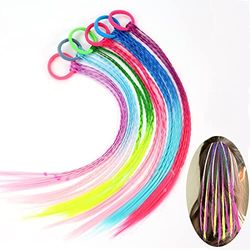 通用 6 pièces Tresse Cheveux Enfant, Meche Cheveux, Extensions de Tresse de Cheveux Colorés, Couleurs Dégradées Filles Postiche, Accessoires pour Cheveux Torsadés avec Bande de Corde Élastique
