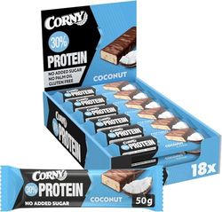 Corny Protein - Barres protéinées au chocolat et coco, 30% protéines, 0% de sucres ajoutés, Pack de 18x50g, Taste the Power