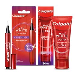 COLGATE - Pack Blanqueador, Pasta Dental Blanqueante Max White Ultra 50 ml + Pincel Blanqueador Dental Max White OverNight 35 Usos, Dentífrico Blanqueador No Abrasivo y Blanqueador de Dientes Nocturno