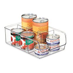iDesign Caixa transparente com 3 compartimentos, organizador de cozinha médio de plástico, caixa organizadora sem tampa e empilhável para armários e gavetas, transparente