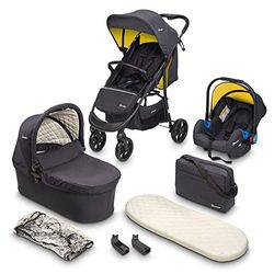 BABYGO Poussette 3 en 1 Styles – Siège sport et nacelle séparés et nacelle de voiture – Sac à langer/housse de pluie/matelas – Mustard