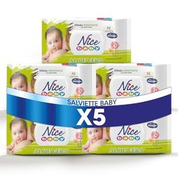 Nice Baby Aloe Vera Salviette per Cambio Pannolino, con Aloe Vera ad Effetto Idratante sulla Pelle, Dermatologicamente Testate, 5 Confezioni da 72 Salviette