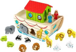 KidKraft 63244 Conjunto de madeira para crianças Arca de Noé com 17 peças incluídas para identificar formas e animais