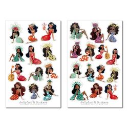 Set di adesivi Tiki Girls - Adesivi, adesivi per diari, adesivi per planner, adesivi per vestiti, moda, vacanze, estate, spiaggia, tropici, Hawaii