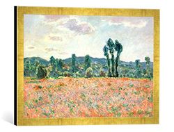 kunst für alle 'Quadro con Cornice di Claude Monet Campo con Papaveri, Stampata a Mano di qualità Fabbricati Foto-Cornice, 60 x 40 cm, Oro Raya