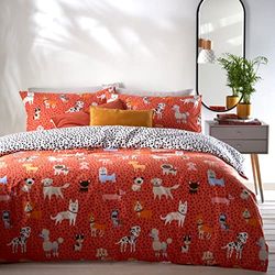 furn. Woofers Duvet Cover Set, Polycotton, Coral, King