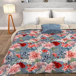 PETTI Artigiani Italiani - Couette d'hiver pour lit Double Face, Couleur Unie et Impression numérique Florale 19 Bleu Ciel, 100% Microfibre hypoallergénique, fabriquée en Italie