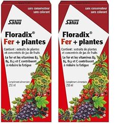 Salus Floradix® Fer + Plantes - Formule Liquide Anti-Fatigue Riche en Fer - Enrichi en Vitamine C pour une Bonne Absorption - 250 ml (Lot de 2)