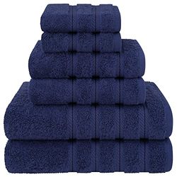 American Soft Linen Set di asciugamani di lusso, 6 pezzi, 2 asciugamani da bagno, 2 asciugamani per le mani, 2 salviette, asciugamani turchi in 100% cotone, set di asciugamani blu navy