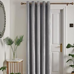 Laurence Llewelyn-Bowen - Rideau Simple en Velours argenté 168 x 214 cm - 1 Panneau - Rideau à œillets Gris argenté - Rideau Thermique et insonorisant en Gris Argent