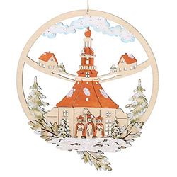 Dekohelden24 Décoration de fenêtre en Bois représentant l'église de Seiffen 25,5 x 0,3 x 22 cm, 22 cm