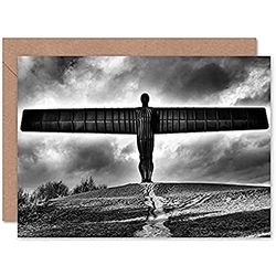 Fine Art Prints Angel Of The North Black And White Greeting Card With Envelope Inside Premium Quality,12.5 x 17.5 cm
