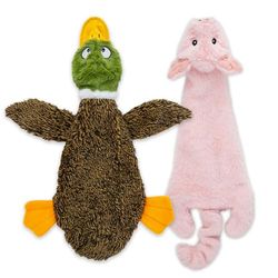 Gioco per Cani che Squittisce 2-in-1, Senza Imbottitura, in Tessuto Morbido e Resistenteper Animali di Ogni Taglia by Best Pet Supplies - Senza Imbottitura per Giocare in Casa, Papera, Maiale, S