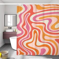 LIGHTINHOME Rideau de Douche rétro années 70 Groovy 183 x 183 cm (l x H) - Style Vintage Abstrait - Art Moderne - Motifs esthétiques - Tissu coloré en Polyester imperméable - Décoration d'intérieur