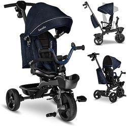 LIONELO Kori 2en1 Tricycle bébé évolutif de 1,5 jusqu'à 25 kg, siège Rotatif à 360 degrés, Roue Libre Dossier réglable, Porte-gobelet, Sac fermé, 2 paniers spacieux
