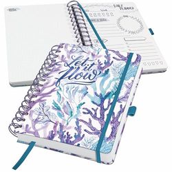 SIGEL JP204 Jolie Agenda giornaliera senza data, Underwater Miracles, 120 g/m², 16,8 x 21,5 cm, copertina rigida, 240 pagine, viola, turchese, blu petrolio