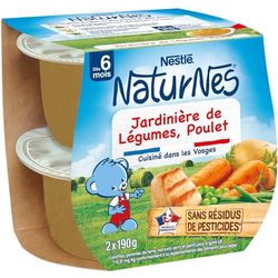 Nestlé Bébé Naturnes Petits Pots Bébé Jardinière de Légumes, Poulet - dès 6 mois - 2x190g