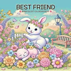BEST FRIEND: bunny and cat coloring book: A cute coloring book for adults and teens featuring adorable bunny and cat characters to help relieve stress.