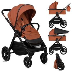 LIONELO LAYLA Cochecito de bebé 2 en 1 0-48 meses a 22 kg góndola de hasta 9 kg, respaldo y reposapiés ajustables, AiryDots, ruedas giratorias de PU 360° Cobertor de amortiguación completa XXL