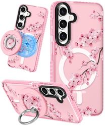 Lotadilo Custodia per Samsung Galaxy A35 5G da donna, design carino per ragazze, compatibile con supporto magnetico ad anello Magsafe, motivo floreale di pesco, cover per telefono in TPU per Samsung